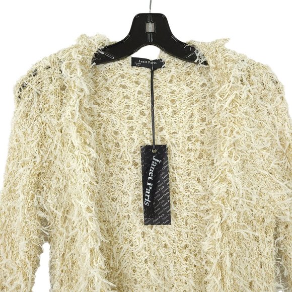 Janet Paris Open Front Cardigan Womens Size S/M Cream Gold Metallic Pockets NEW - Picture 8 of 16